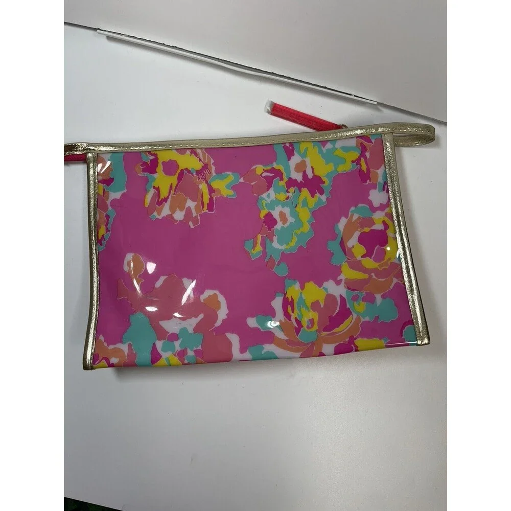 Lilly Pulitzer Bundle Lot Of 2 Vinyl Estee Lauder Zip Bags & Notebook